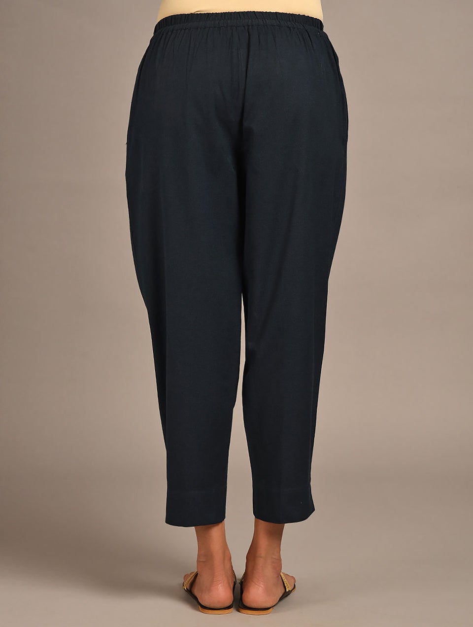 Women Blue Cotton Flax Pants