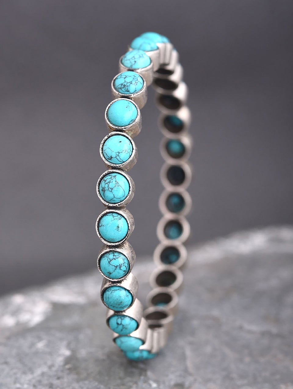 Women Turquoise Tribal Silver Bangle - 2/4