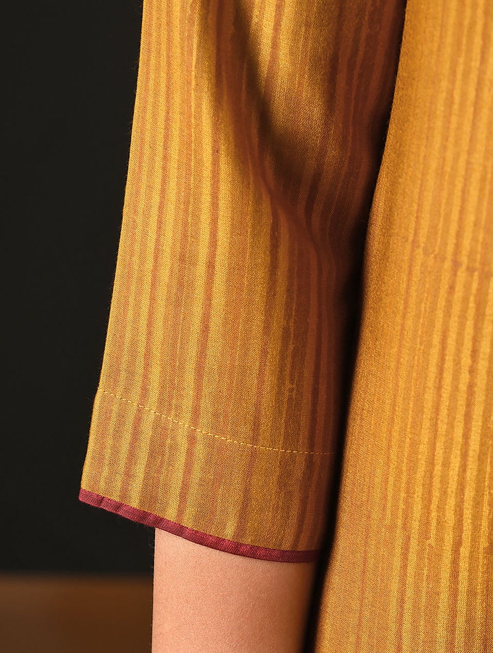 Women Mustard Embroidered Silk Viscose Kurta