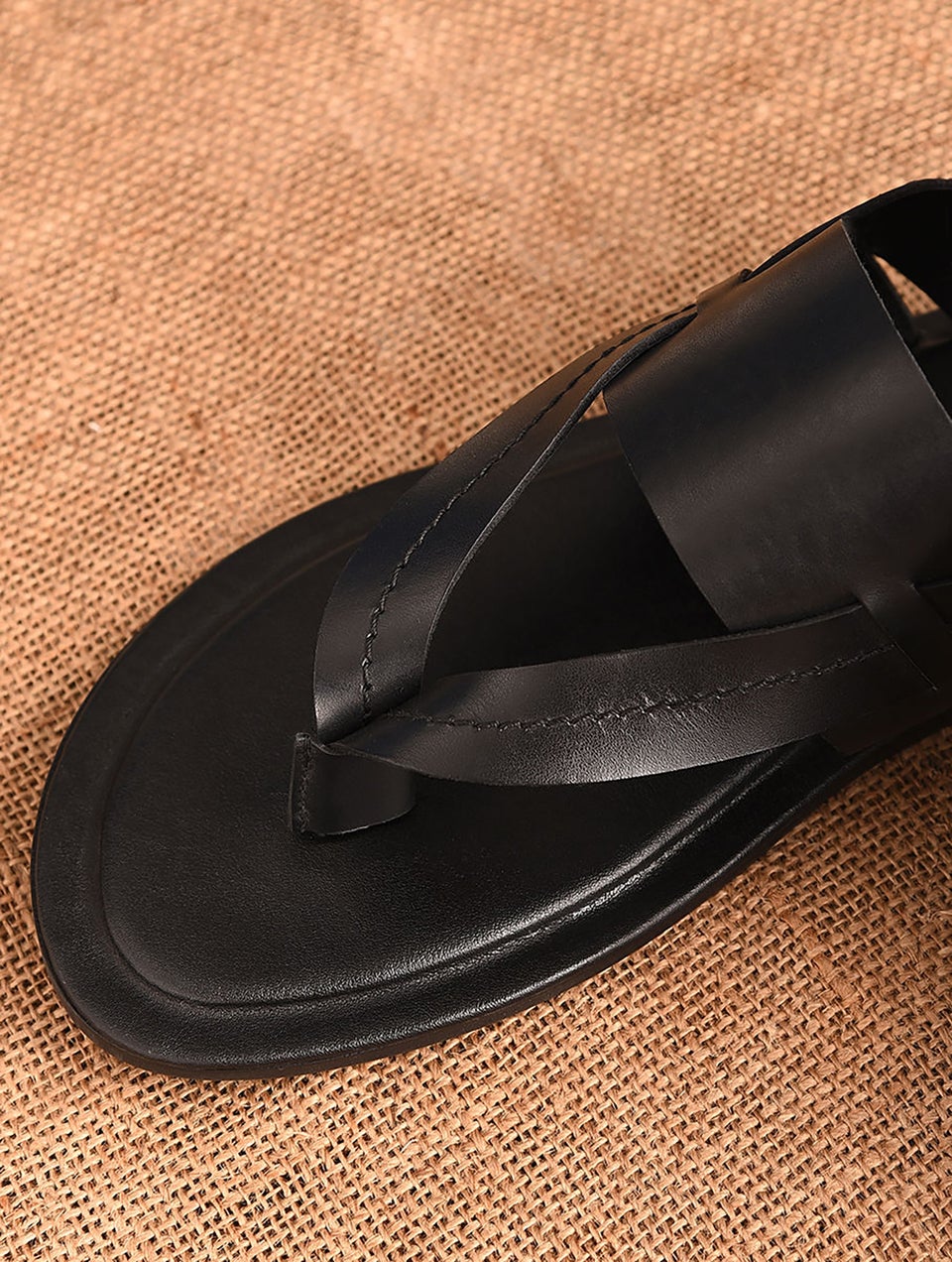 Men Black Handcrafted Genuine Leather Flats for Men