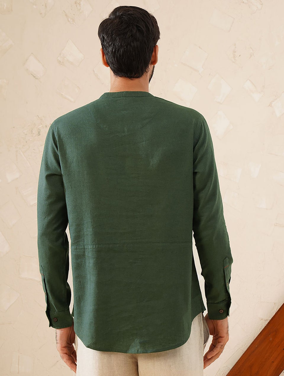 Men Green Cotton Linen Very Short Kurta