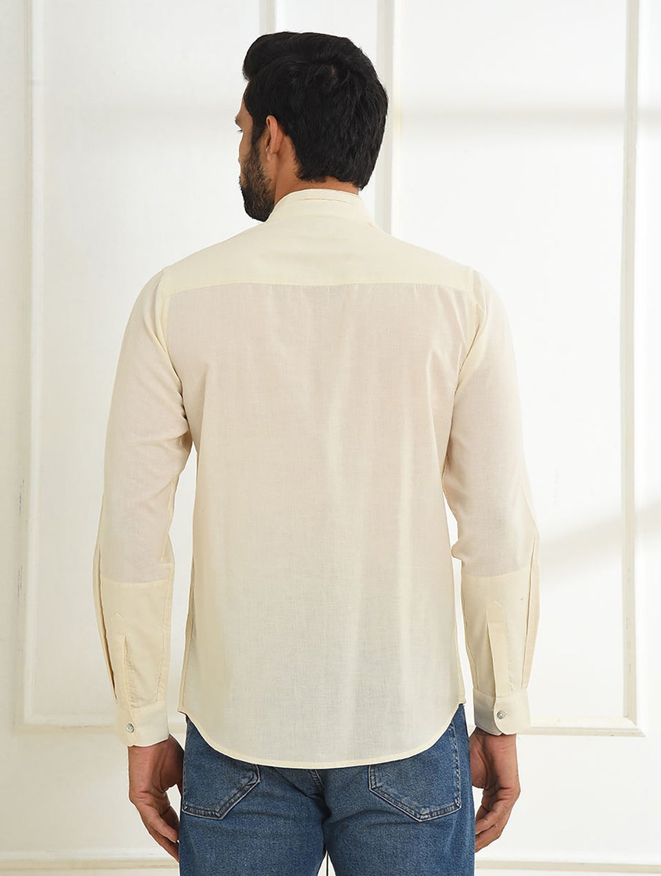 Men Ivory Handspun Cotton Shirt