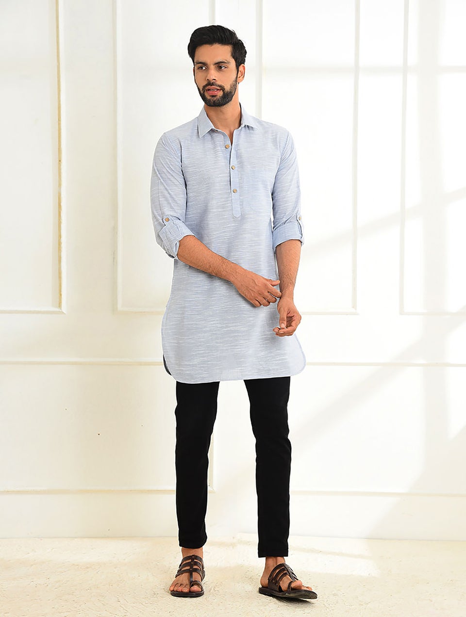 Men Blue Cotton Short Kurta Jaypore US