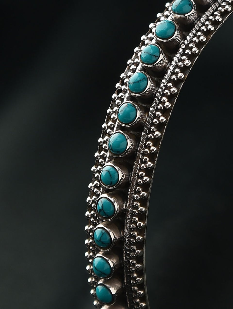 Women Tribal Silver Bangle with Turquoise