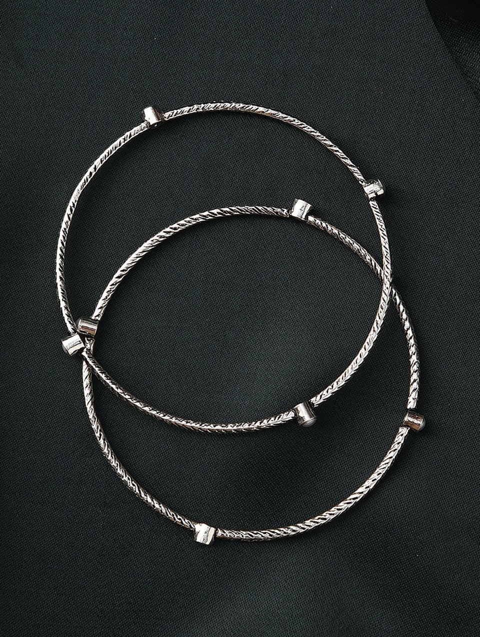 Women Tribal Silver Bangle with Pearls (Pair)