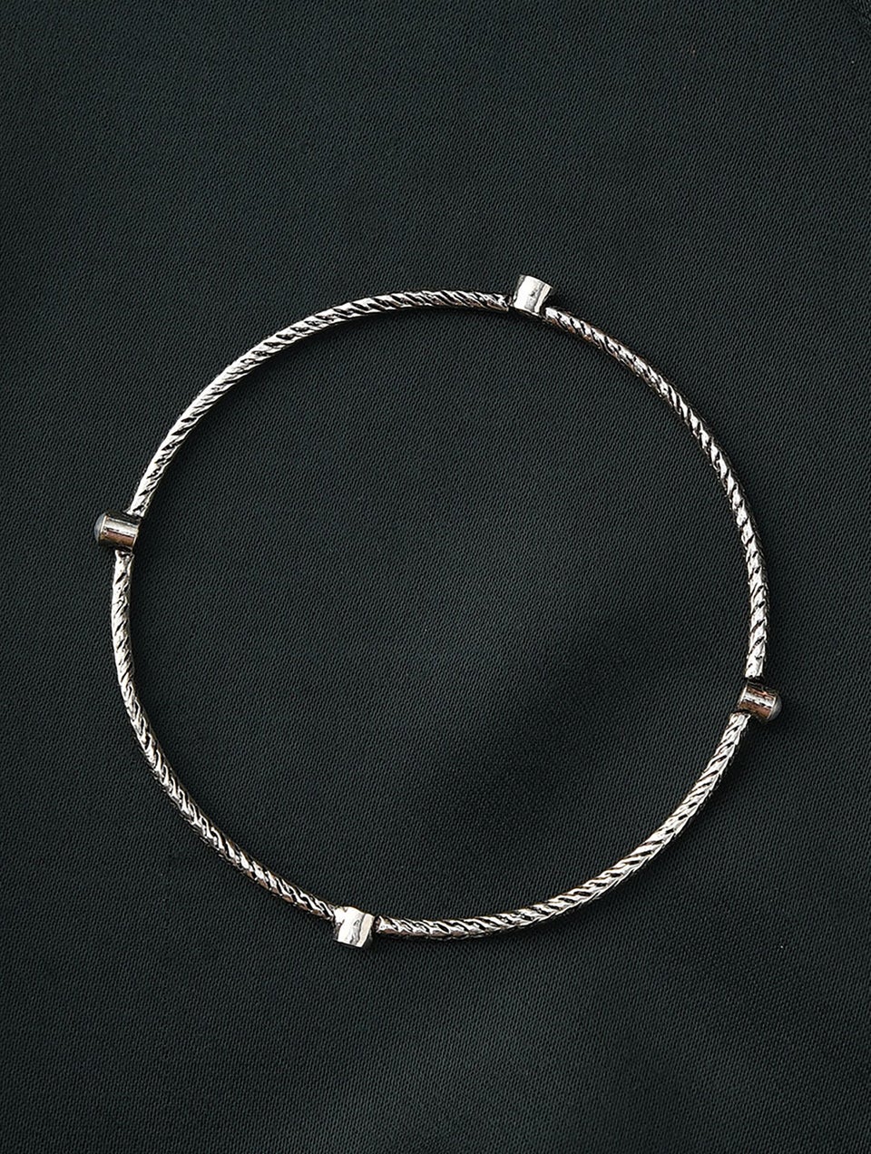 Women Tribal Silver Bangle with Pearls (Pair)