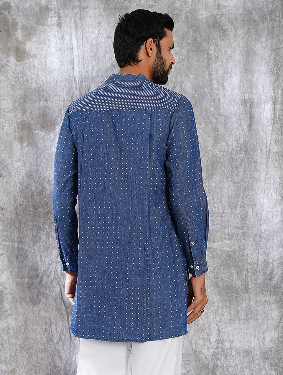 Men Blue Denim Mandarin Collar Regular Fit Kurta - 40