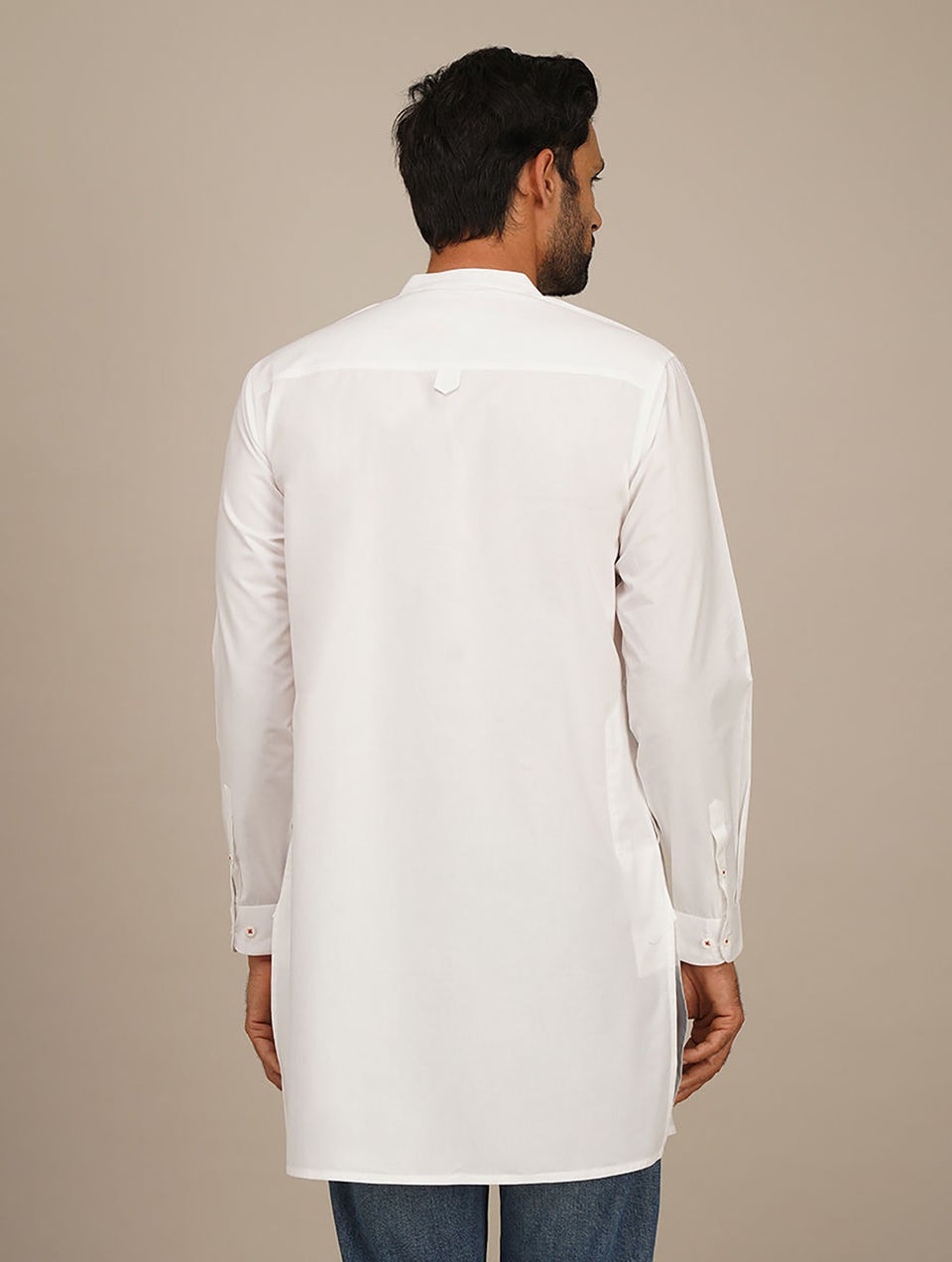 Men White Cotton Mandarin Collar Regular Fit Kurta - 36