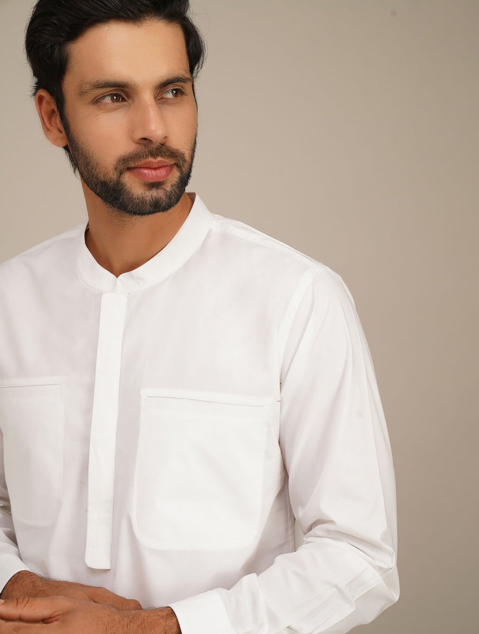 Men White Cotton Mandarin Collar Regular Fit Kurta - 36