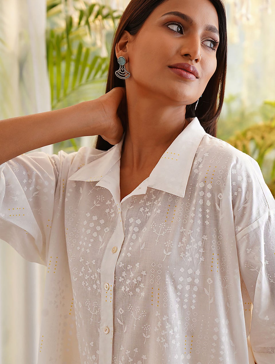 Women White Printed Cotton Shirt Dress with Pockets Jaypore US
