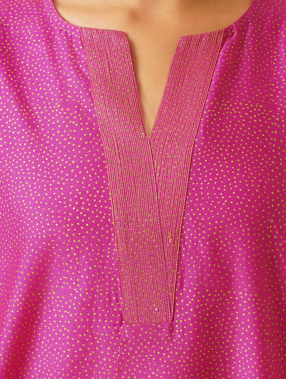 Women Fuchsia Khadi Silk Cotton kurta With Crochet And Slip