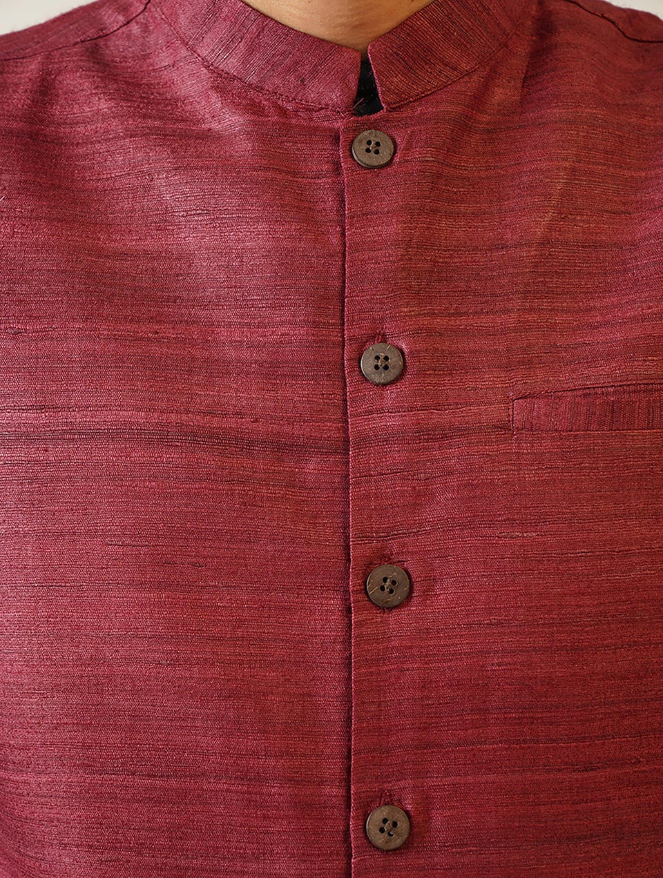 Men Maroon Handloom Tussar Ghicha Silk Nehru Jacket