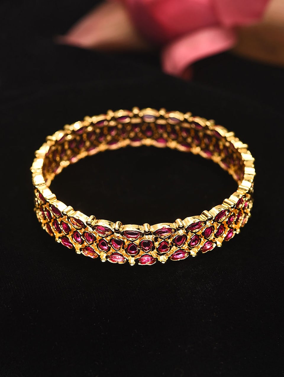 Women Pink Gold Tone Bangle - 2/6