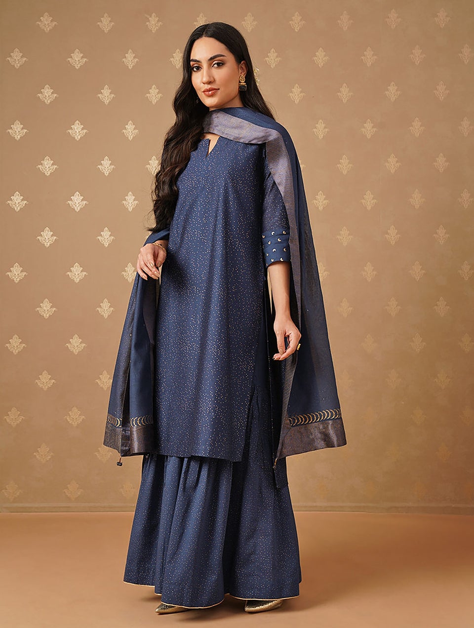 Women Indigo Blue Cotton Silk Khadi Round Neck Straight Fit Kurta - XS