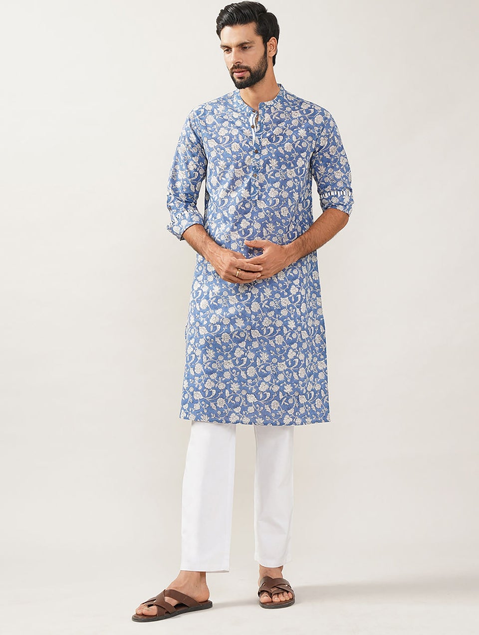 Men Multicolor Block Printed Cotton Long Kurta - 38