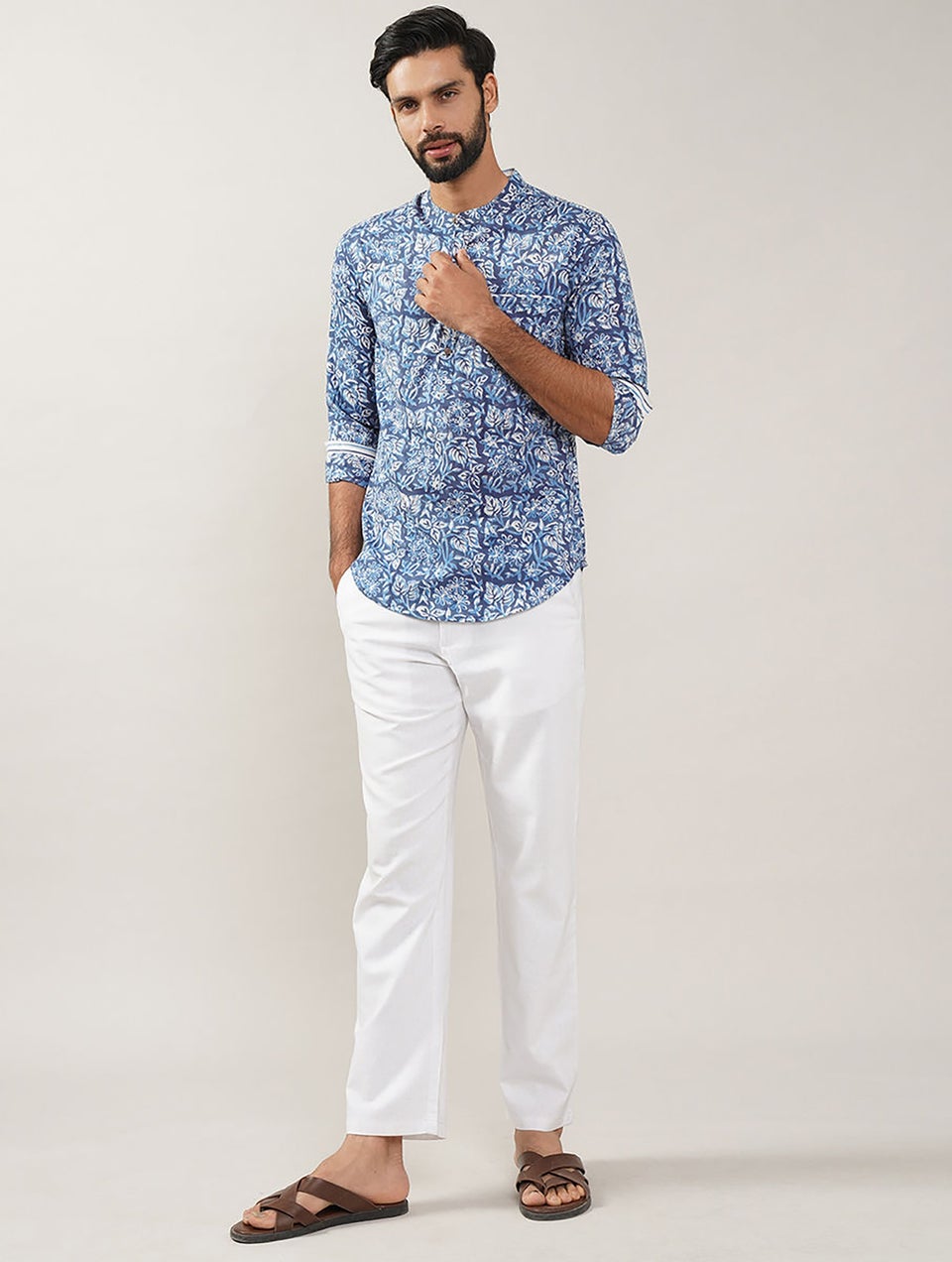 Men Multicolor Block Printed Cotton Very Short Kurta - 36