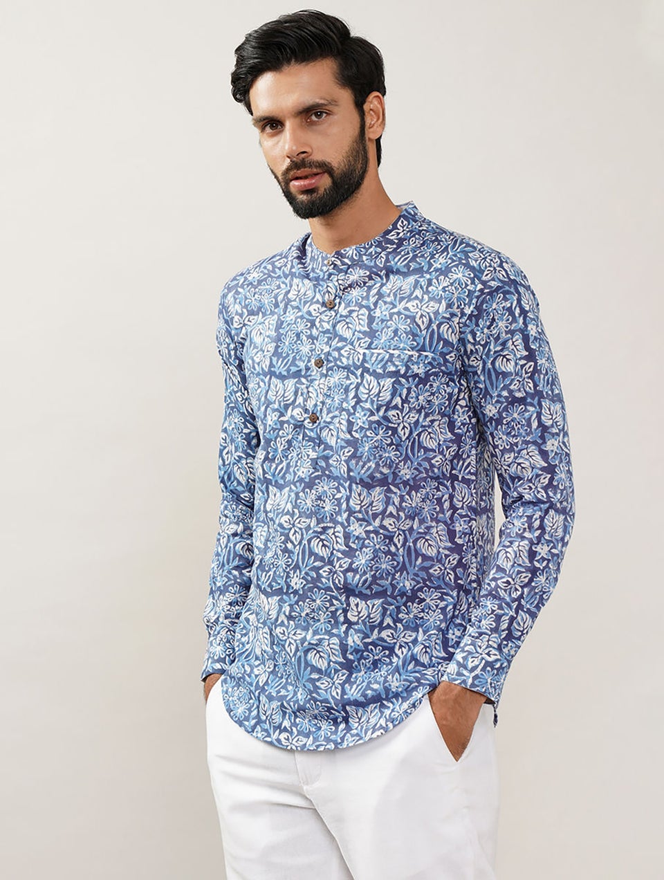 Men Multicolor Block Printed Cotton Very Short Kurta - 36