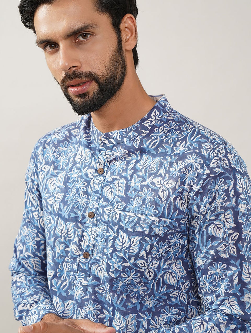 Men Multicolor Block Printed Cotton Very Short Kurta - 36