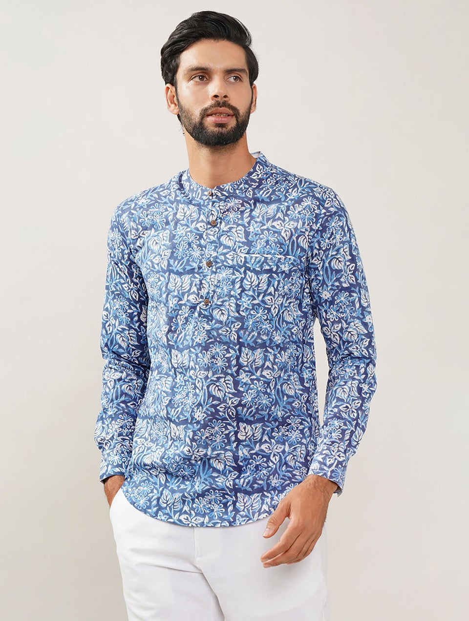 Men Multicolor Block Printed Cotton Very Short Kurta - 36