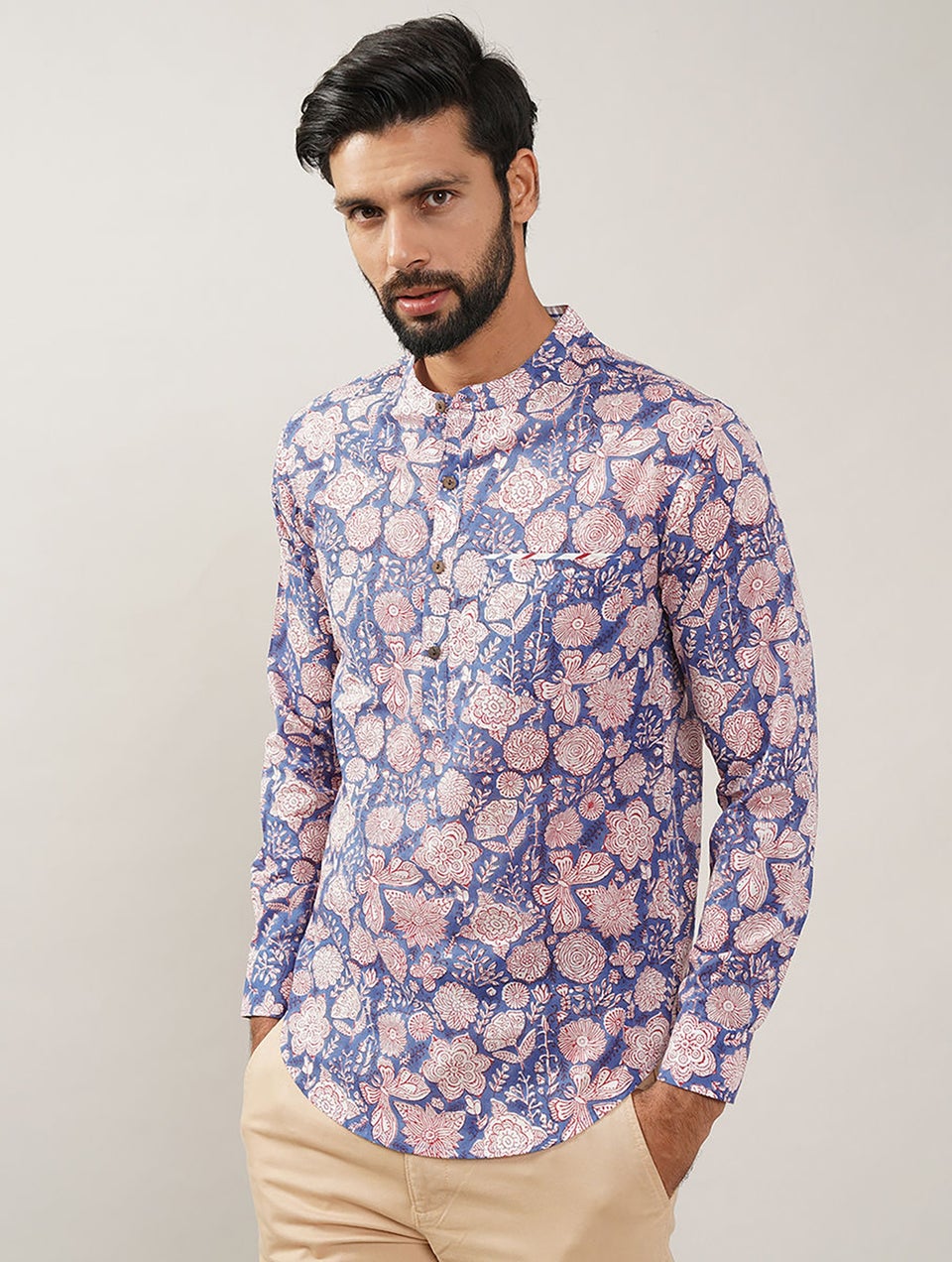 Men Multicolor Block Printed Cotton Very Short Kurta - 38