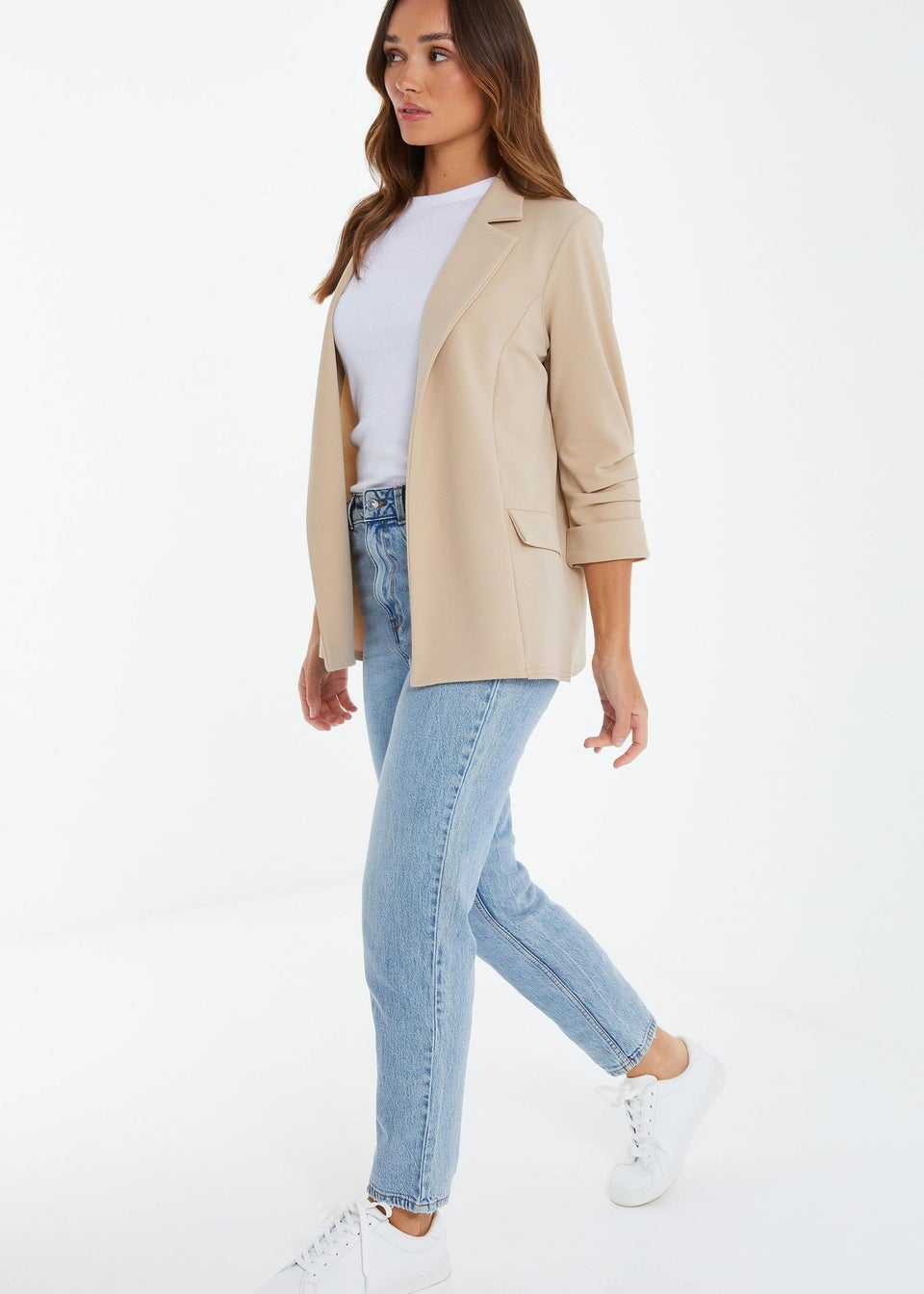 Quiz Natural Ruched Sleeve Blazer