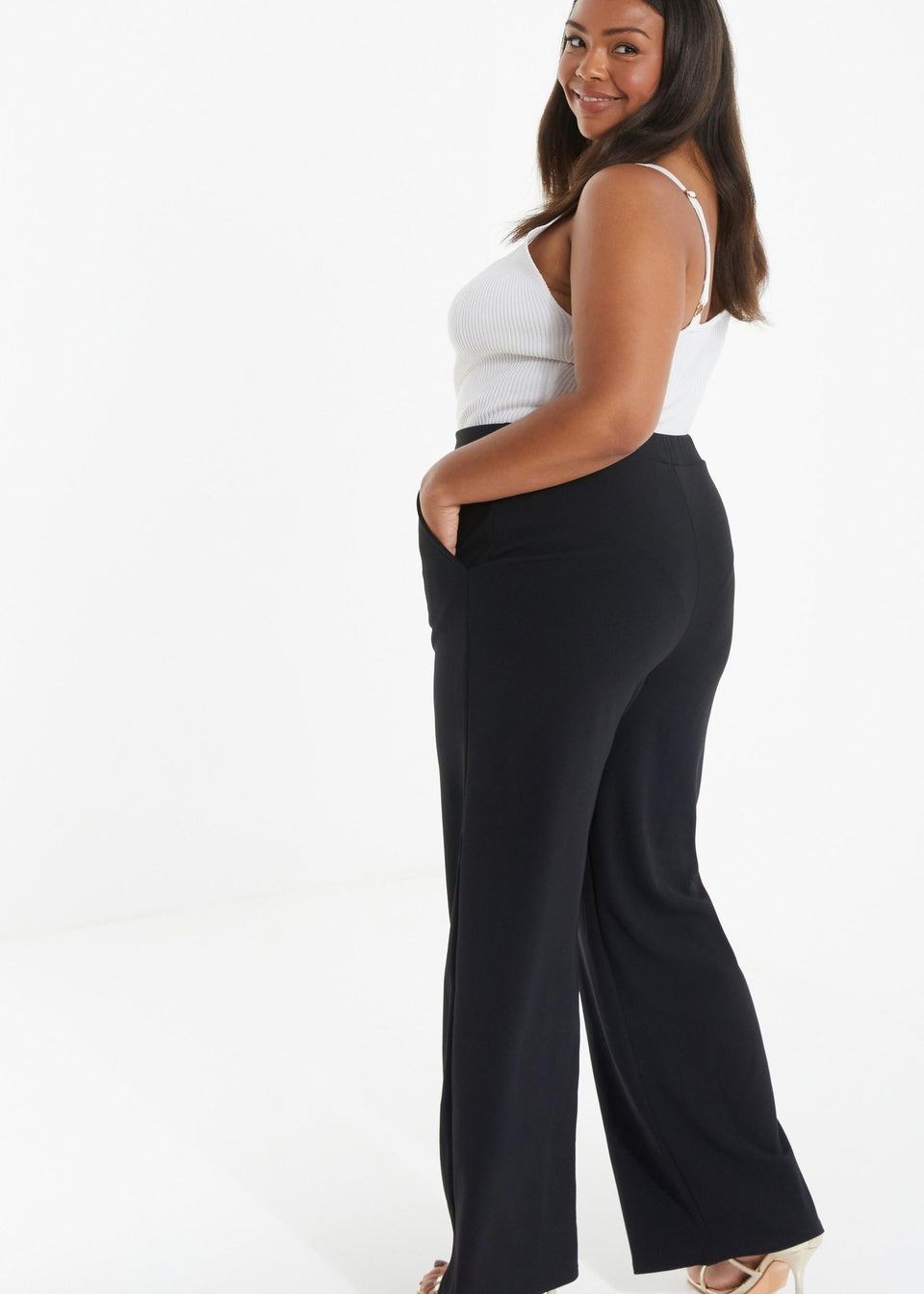 Quiz Black Curve Palazzo Trousers - Matalan