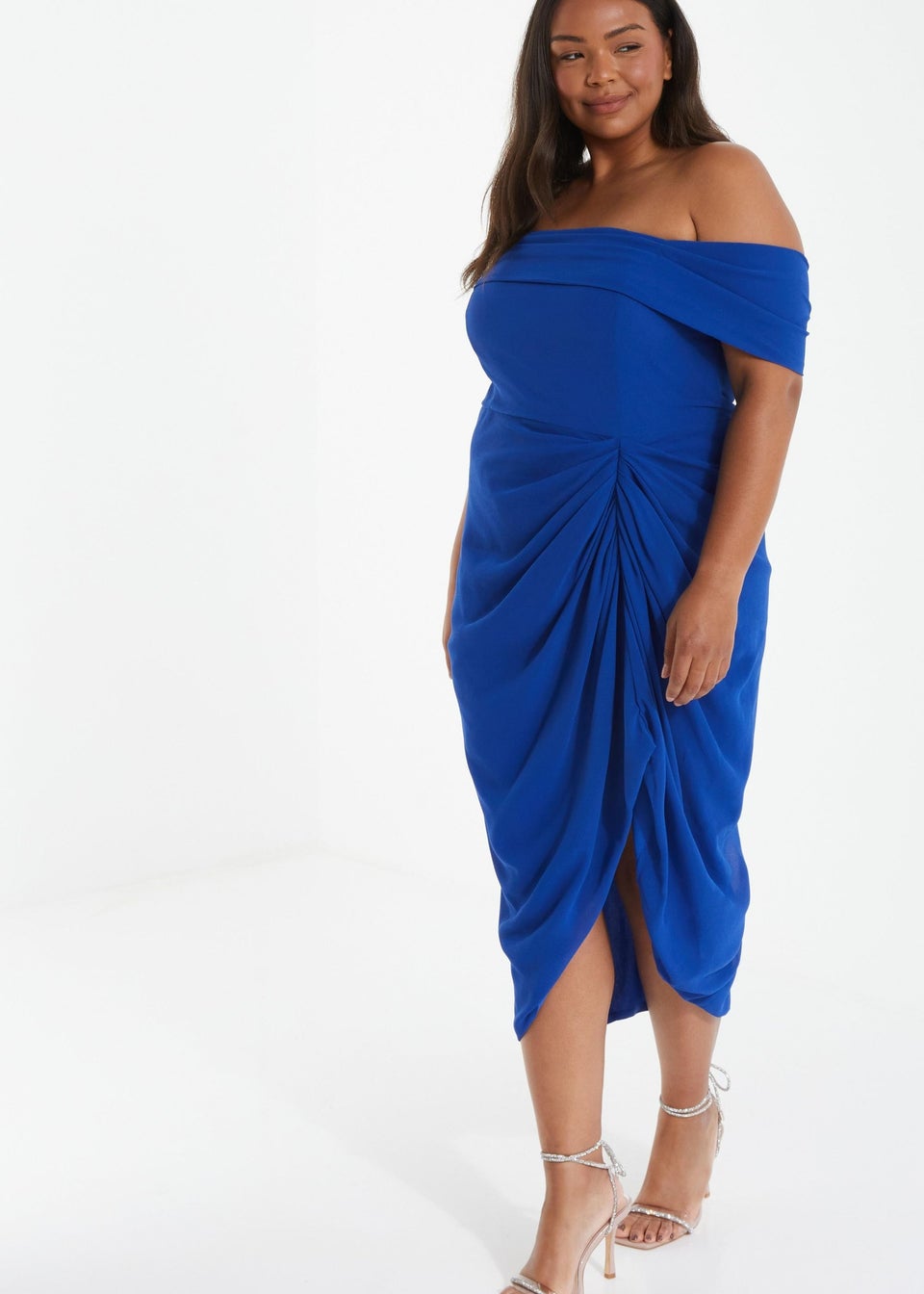 Quiz Blue Curve Chiffon Bardot Midi Dress