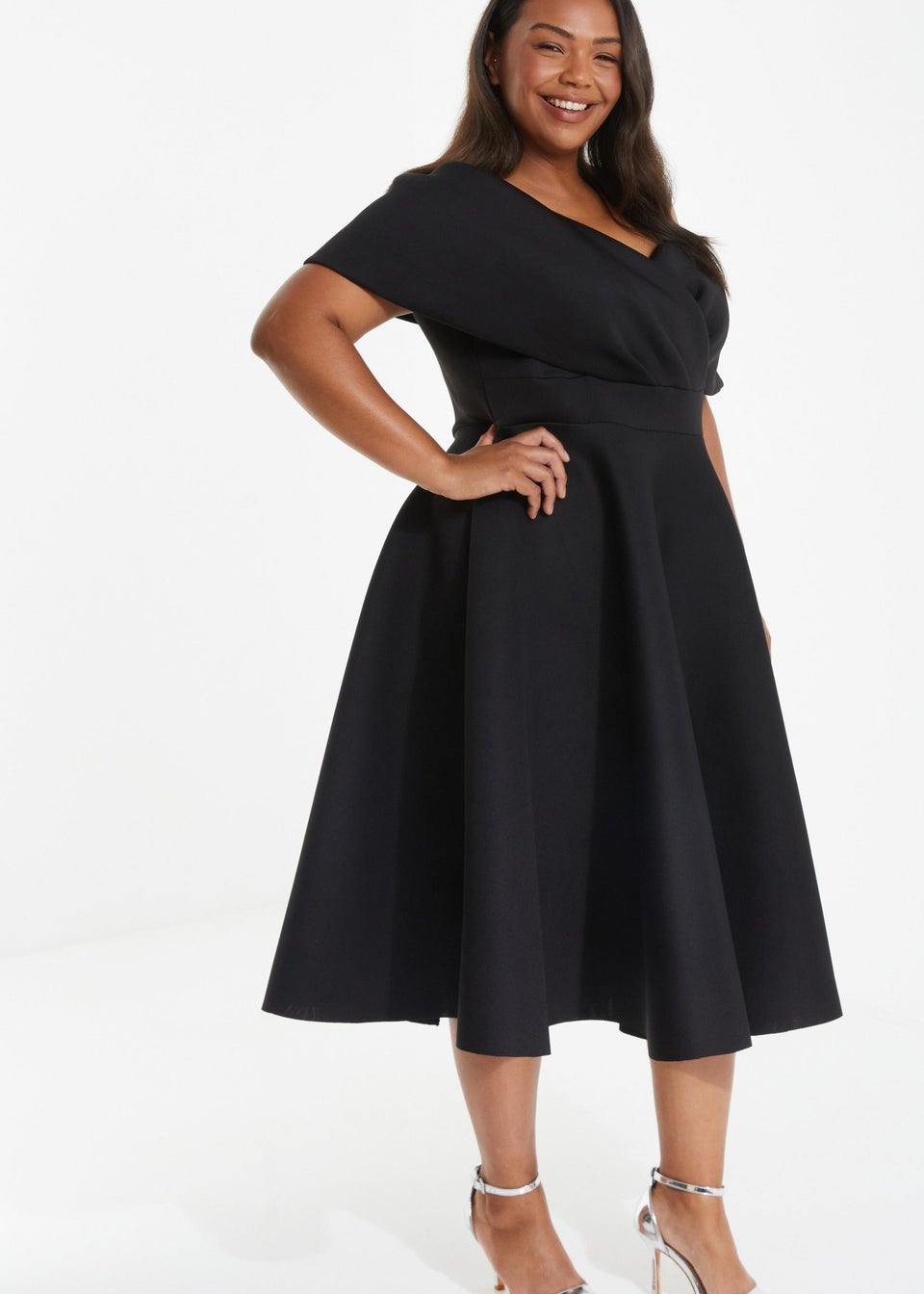 Quiz Black Curve Midi Skater Dress
