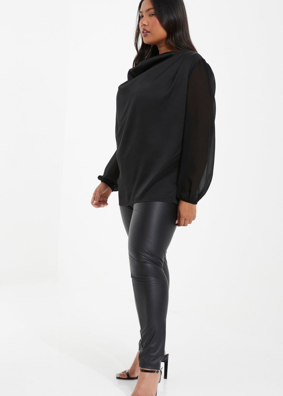 Quiz Black Curve Chiffon Cowl Neck Top