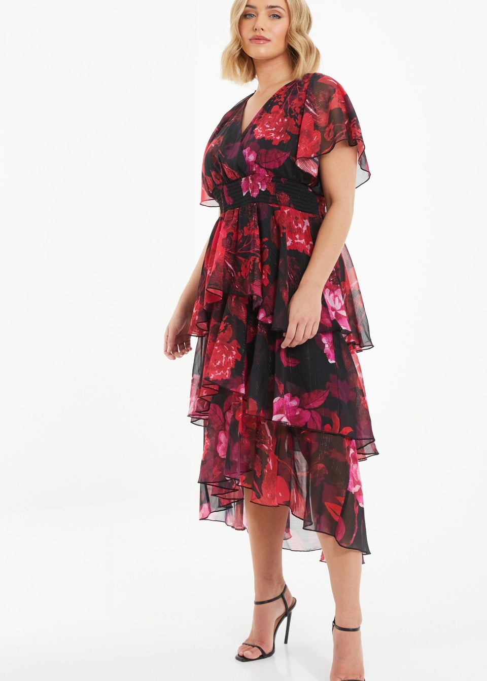 Quiz curve floral wrap dress hot sale