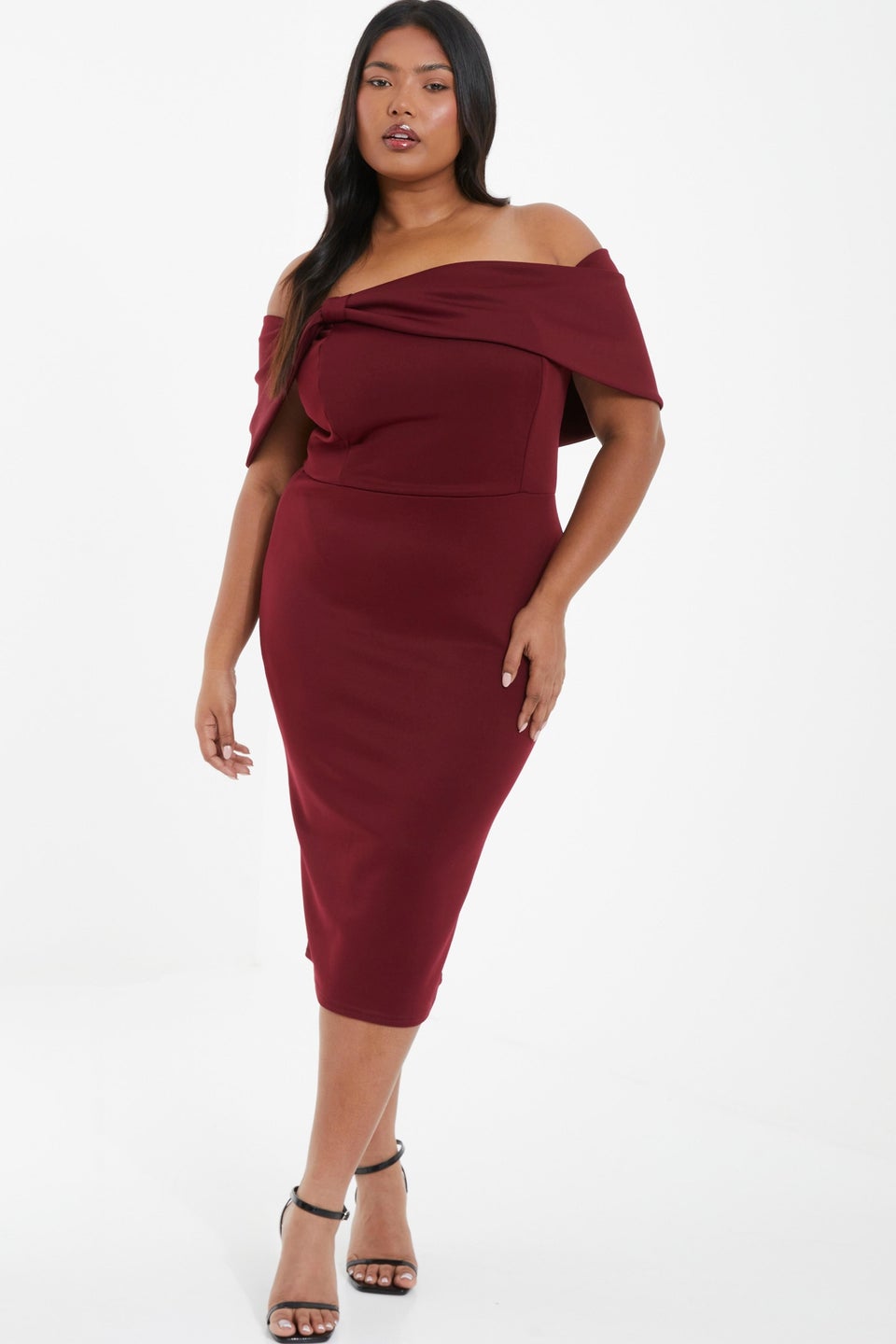 Quiz Red Curve Bardot Bow Midi Dress