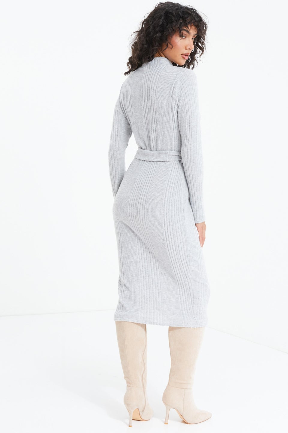 Grey long sleeve midi dress cheap