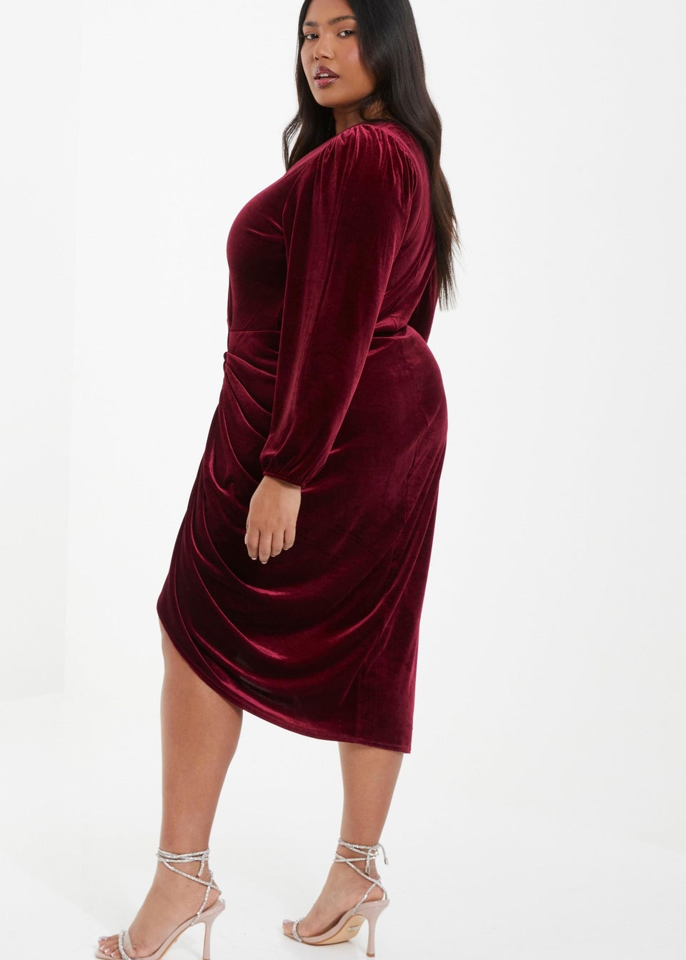 Quiz Red Curve Velvet Midi Dress Matalan