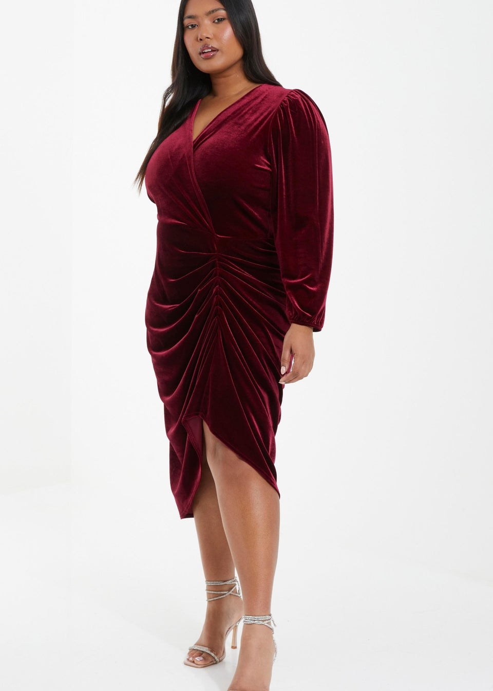 Quiz Red Curve Velvet Midi Dress - Matalan