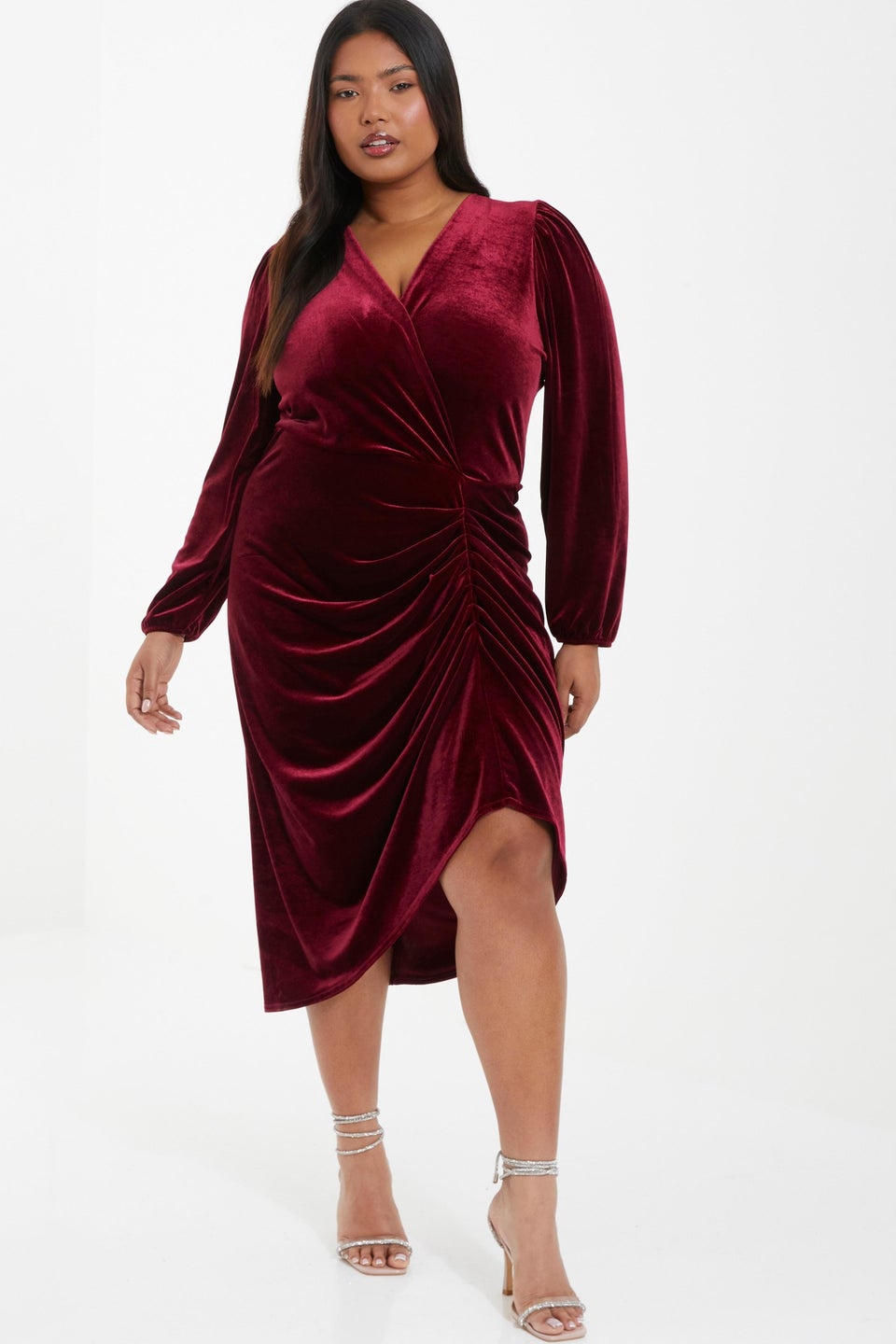 Quiz Red Curve Velvet Midi Dress Matalan