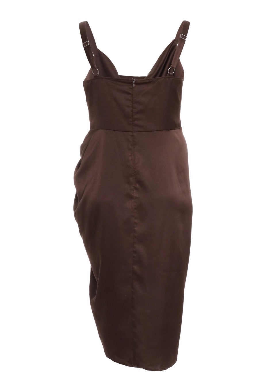 Quiz Brown Curve Satin Ruched Midi Dress