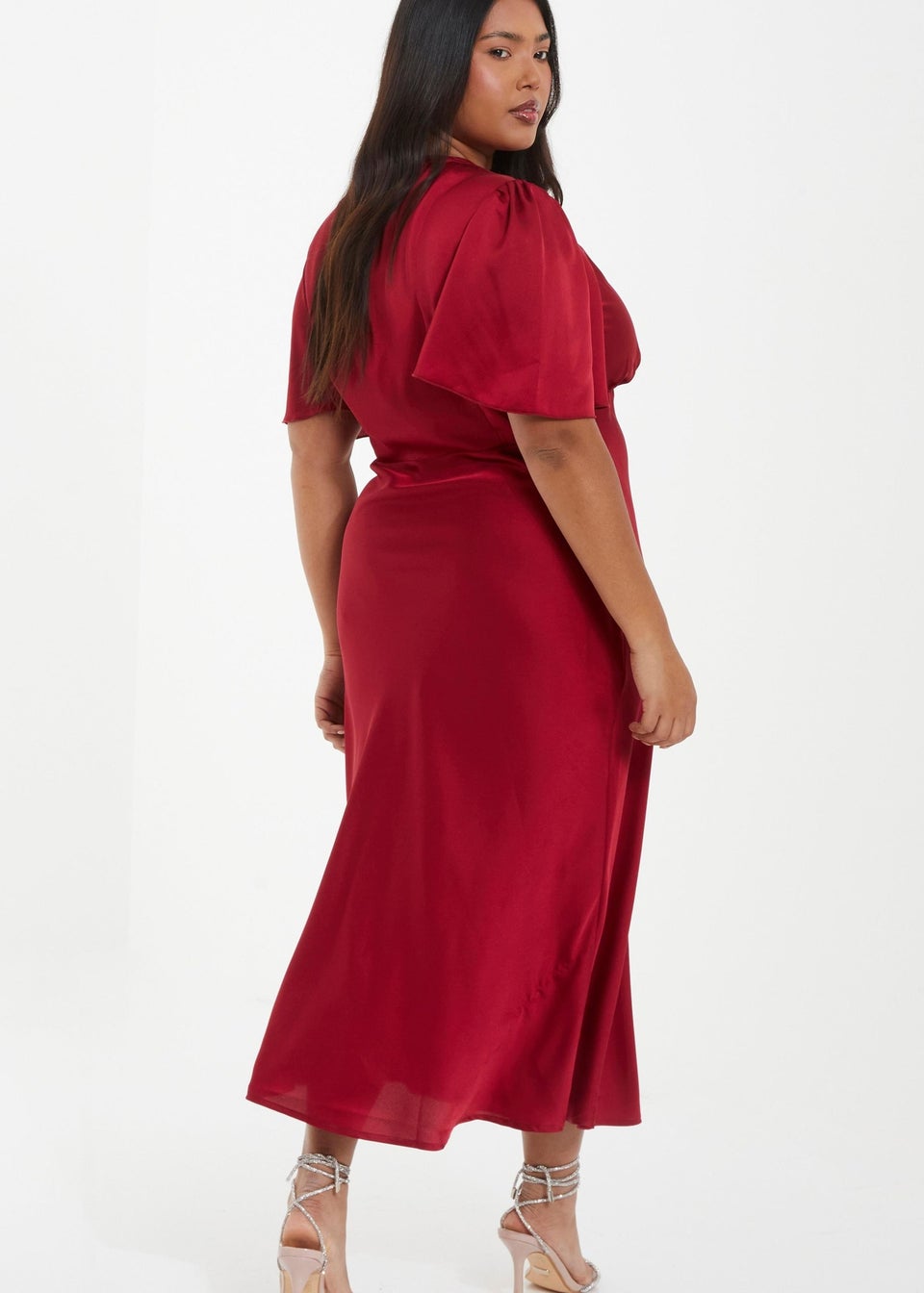 Quiz Red Curve Satin Midi Dress