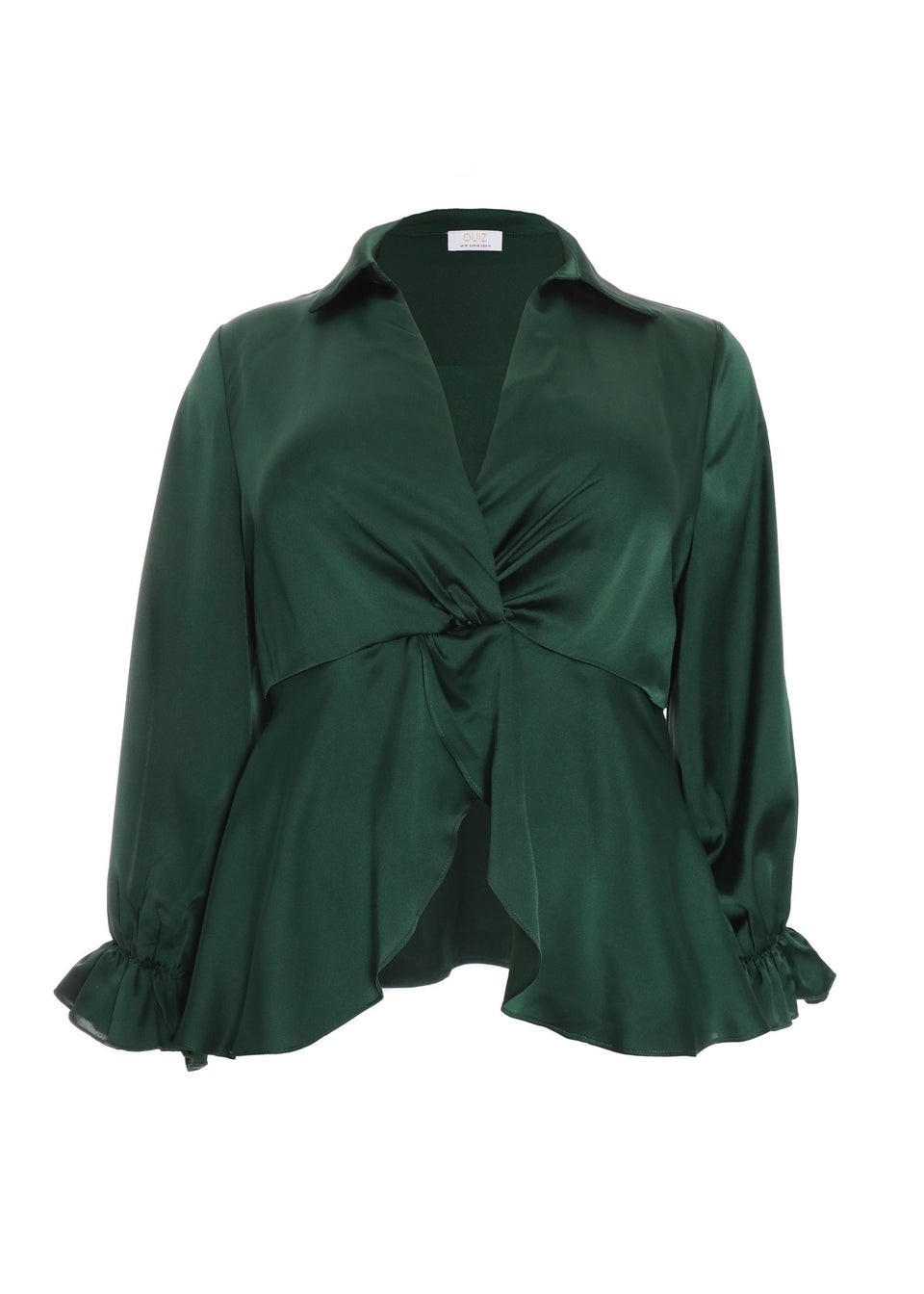 Quiz Green Curve Satin Frill Cuff Blouse
