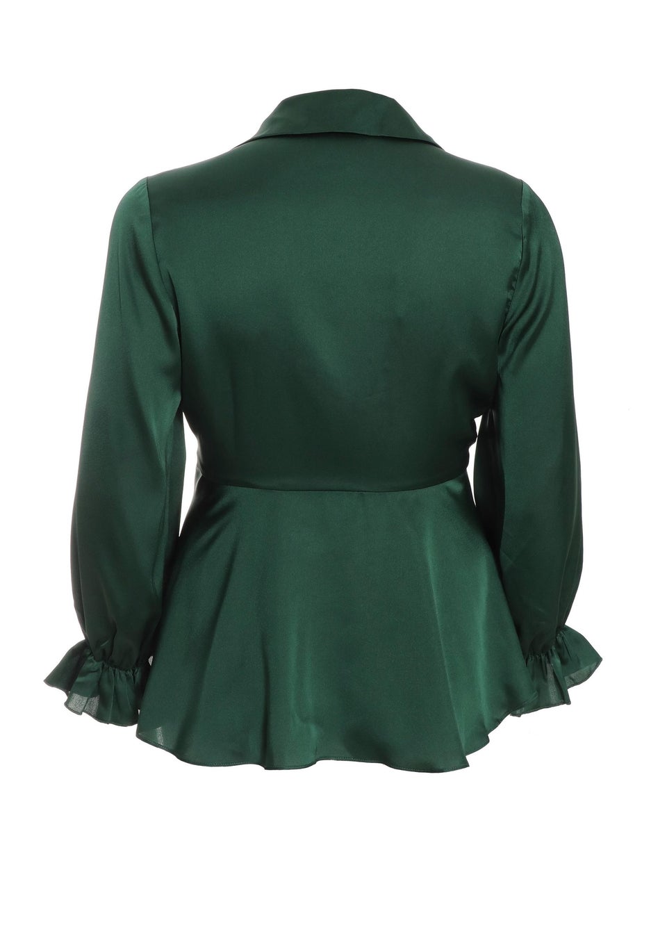 Quiz Green Curve Satin Frill Cuff Blouse