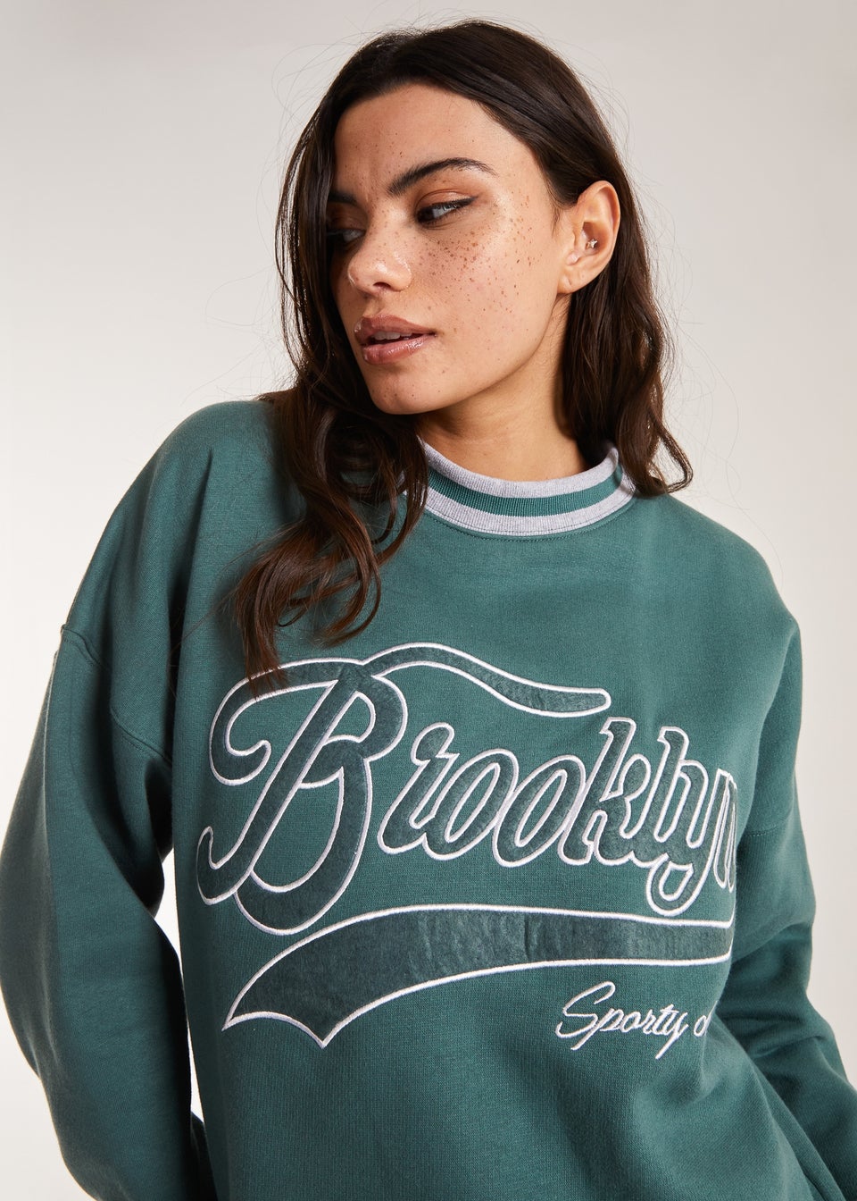 Pink Vanilla Brooklyn Slogan Varsity Sweatshirt