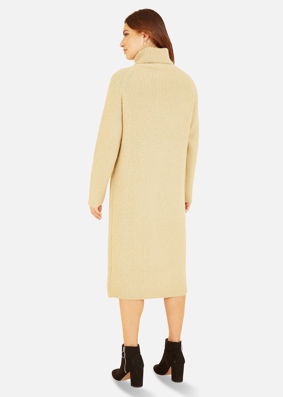 Yumi Camel Roll Neck Knitted Midi Jumper Dress
