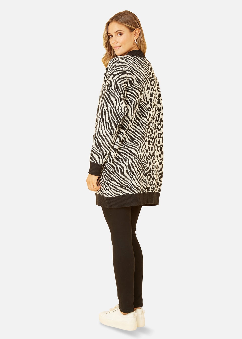 Yumi Zebra and Leopard Print Knitted Intarsia Cardigan