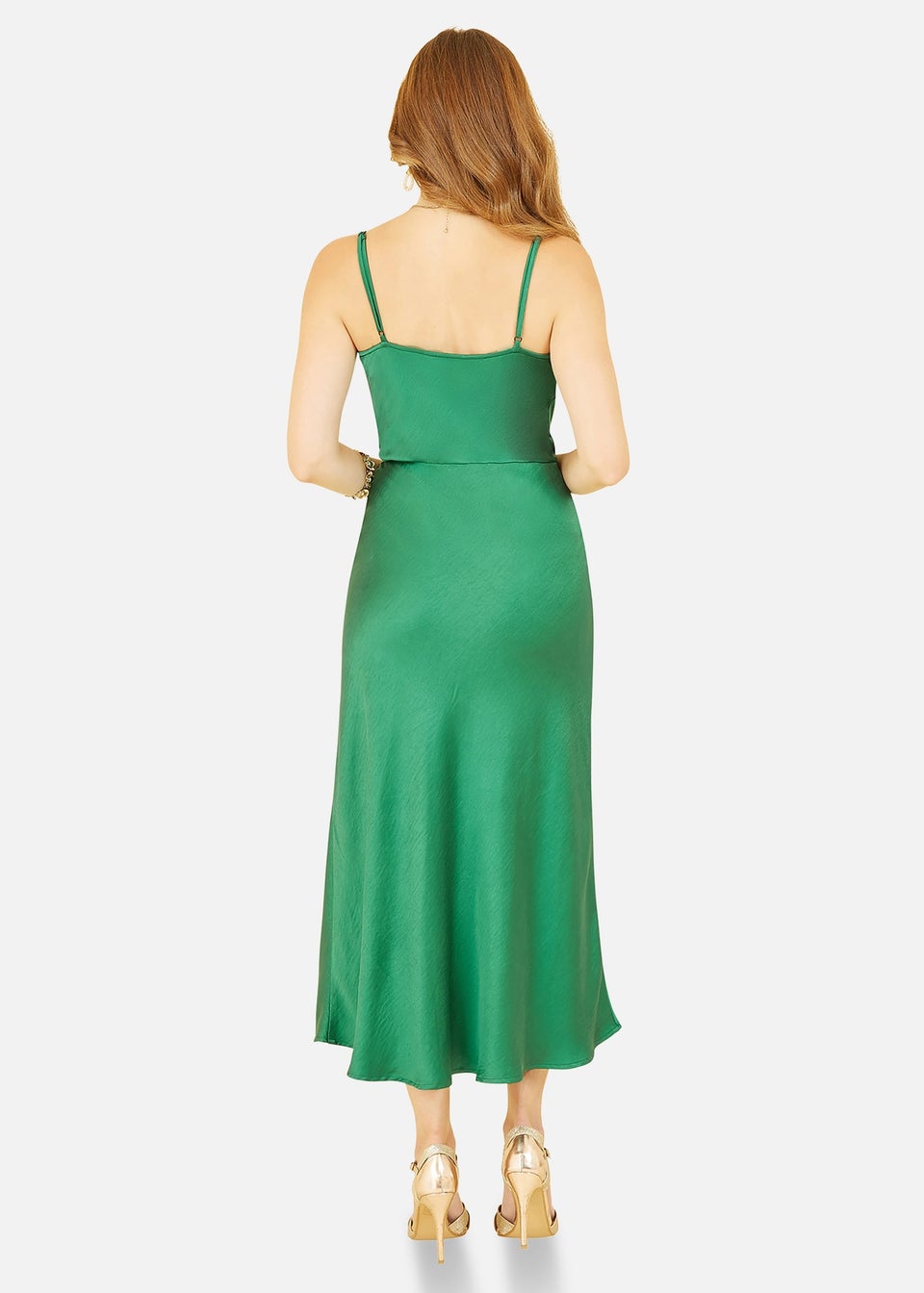 Yumi Green Satin Cowl Neck Slip Dress