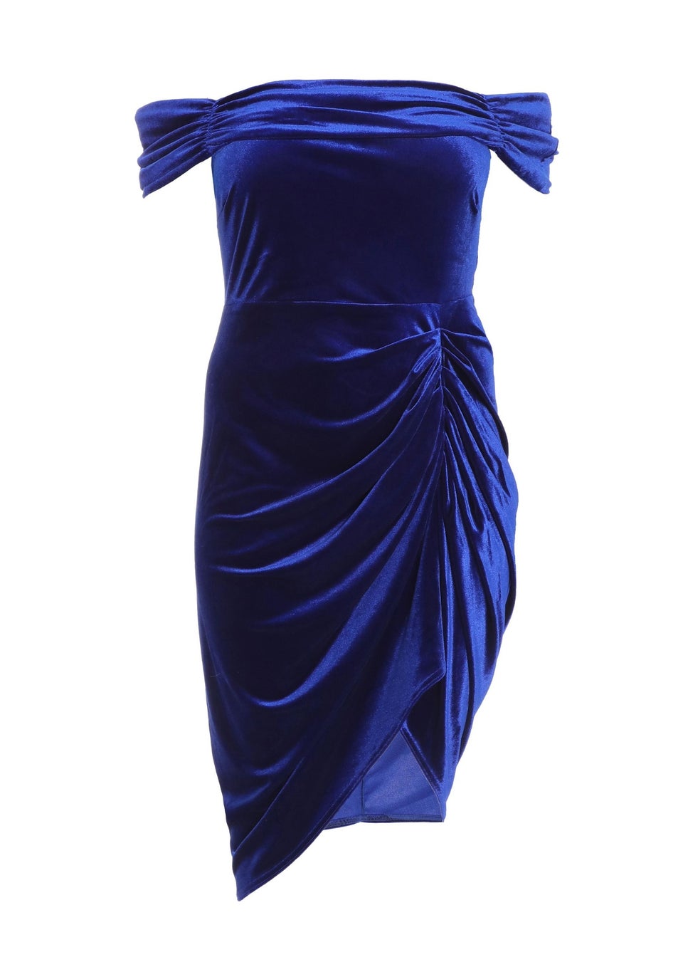 Quiz Blue Curve Velvet Ruched Midi Dress Matalan