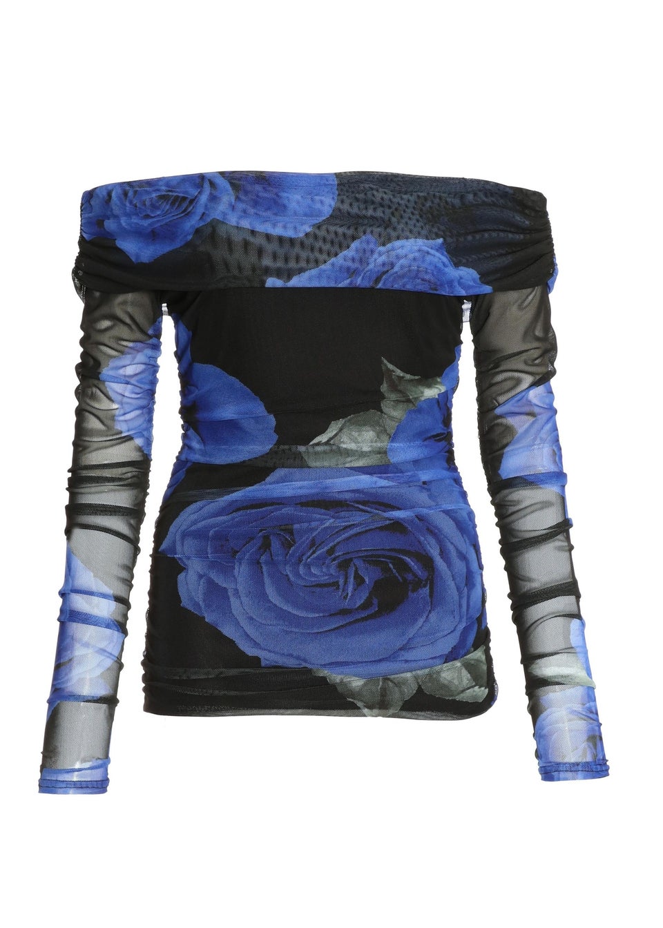 Quiz Black Floral Mesh Bardot Top Matalan