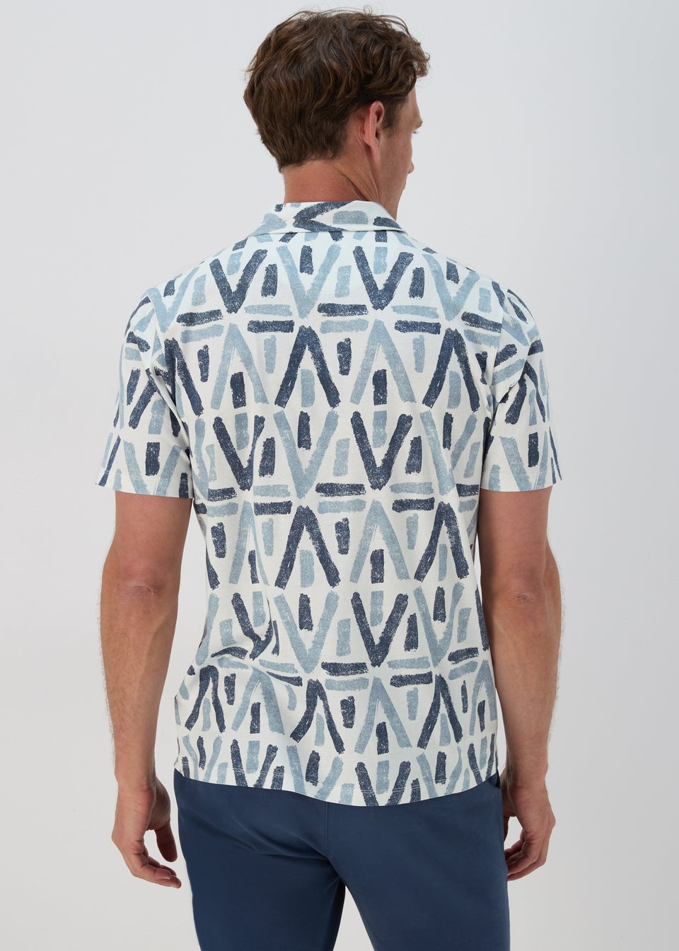 Blue & White Aztec Print Polo Shirt