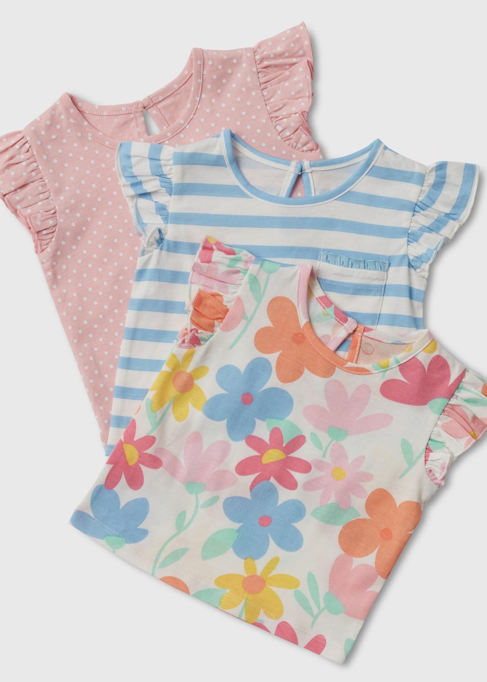 Baby 3 Pack Pink Blue & Cream Floral T-Shirts (Newborn-23mths)