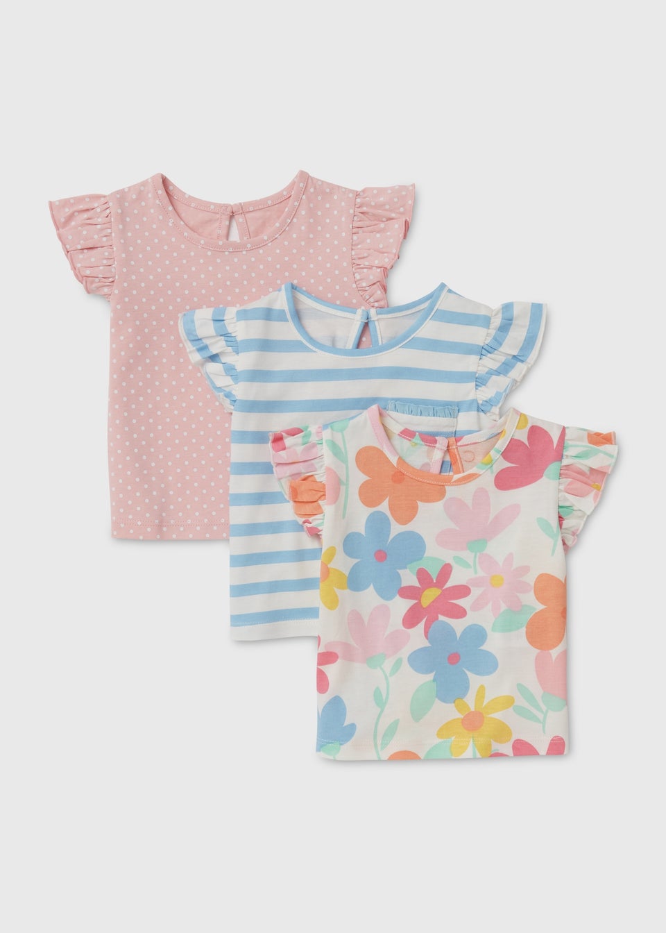 Baby 3 Pack Pink Blue & Cream Floral T-Shirts (Newborn-23mths)