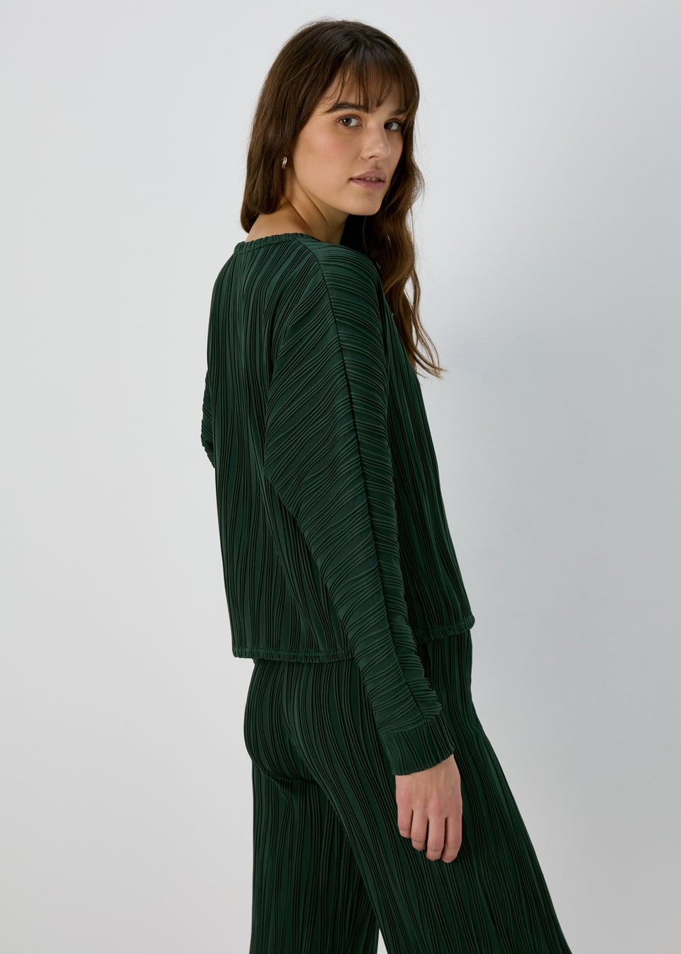 Green Textured Long Sleeve Top