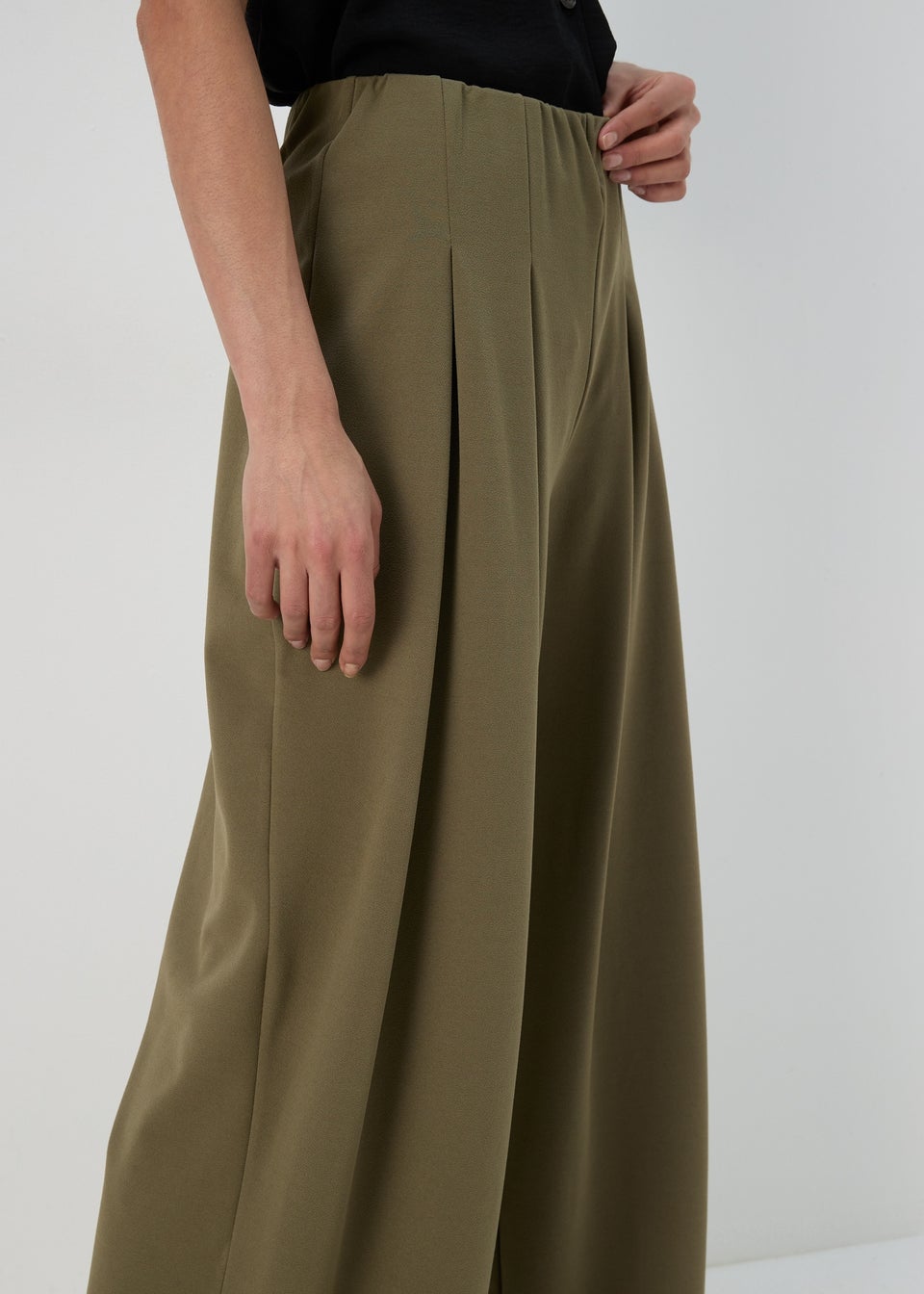 Khaki Pleated Front Jersey Trousers